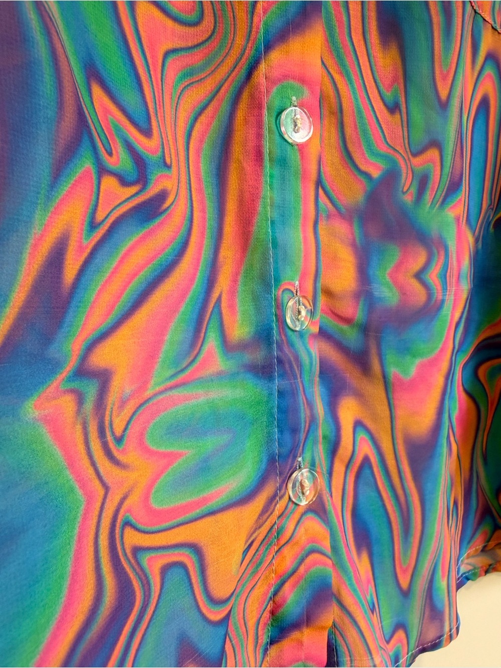UNIF Melt Button Up Shirt Psychedelic Marble Sheer Swirl Print Size XS GUC - Picture 9 of 9